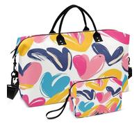 Travel Gym Duffel Bag Set All-over Printed With Small pouching Easy Storage for Sports & Gym, colorful doodle hearts, One Size, Retro