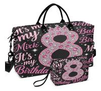 Travel Gym Duffel Bag Set All-over Printed With Small pouching Easy Storage for Toiletry Organizer, 8 It's My Birthday 8 Jahre alte Geschenke zum 8., One Size, Retro