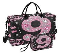 Travel Gym Duffel Bag Set All-over Printed With Small pouching Easy Storage for Toiletry Organizer, 9 It's My Birthday 9 Jahre alte Geschenke zum 9., One Size, Retro