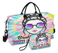 Travel Gym Duffel Bag Set All-over Printed With Small pouching Easy Storage for Toiletry Organizer, Bruh It's My 10th Birthday 10 Year Old 10th, One Size, Retro