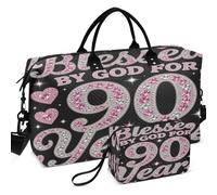Travel Gym Duffel Bag Set All-over Printed With Small pouching Easy Storage for Toiletry Organizer, Blessed by God for 90 Years Old 90th Birthday, One Size, Retro