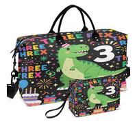 Travel Gym Duffel Bag Set All-over Printed With Small pouching Easy Storage for Toiletry Organizer, Kids Three Rex Birthday Party Outfit Dinosaur 3, One Size, Retro