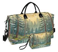 Travel Gym Duffel Bag Set All-over Printed | With Small pouching Large Capacity for Toiletry Organizer Snowflakes Winter Landscape Serene Pine forests Snow Scene