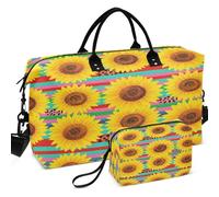 Travel Gym Duffel Bag Set Wave Ultrasonic Quilted Convertible Shape Easy Storage for All Seasons, Funny Mexican Serape Leopard Sunflower Striped, One Size, Retro