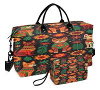 Travel Gym Duffel Bag Set Wave Ultrasonic Quilted Convertible Shape Easy Storage for All Seasons, Mexican Folk Art Colorful Dog Floral Seamless, One Size, Retro