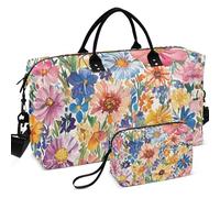Travel Gym Duffel Bag Set Wave Ultrasonic Quilted Convertible Shape Easy Storage for All Seasons, watercolor flowers colorful, One Size, Retro