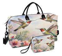 Travel Gym Duffel Bag Set Wave Ultrasonic Quilted | Convertible Shape Easy Storage for Sports & Gym Adorable Purple Hummingbird Flower Cute Birds Floral Purple