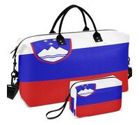 Travel Gym Duffel Bag Set Wave Ultrasonic Quilted Convertible Shape Lightweight for Travel, National Flag of Slovenia, One Size, Retro