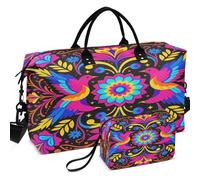 Travel Gym Duffel Bag Set Wave Ultrasonic Quilted Mesh Divider pouching Easy Storage for Toiletry Organizer, Mexican Heritage Otomi Pride Love Peace Doves, One Size, Retro