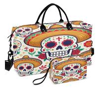 Travel Gym Duffel Bag Set Wave Ultrasonic Quilted Mesh Divider pouching Easy Storage for Toiletry Organizer, Crane mexicain en sucre avec Sombrero Cinco de, One Size, Retro