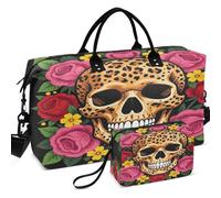 Travel Gym Duffel Bag Set Wave Ultrasonic Quilted Mesh Divider pouching Easy Storage for Toiletry Organizer, Dr?le Dia De Los Muertos Léopard Tête de Mort, One Size, Retro