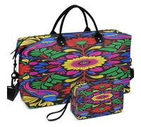 Travel Gym Duffel Bag Set Wave Ultrasonic Quilted Mesh Divider pouching Lightweight for Toiletry Organizer, Mexican Heritage Otomi Pride Love Peace Doves, One Size, Retro