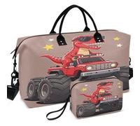 Travel Gym Duffel Bag Set Wave Ultrasonic Quilted Mesh Divider pouching Portable for Toiletry Organizer Red Dino Sunglasses