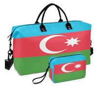 Travel Gym Duffel Bag Set Wave Ultrasonic Quilted Multi Pockets Easy Storage for Sports & Gym, National Flag of Azerbaijan, One Size, Retro