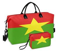 Travel Gym Duffel Bag Set Wave Ultrasonic Quilted Multi Pockets Easy Storage for Sports & Gym, National Flag of Burkina Faso, One Size, Retro