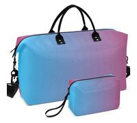 Travel Gym Duffel Bag Set Wave Ultrasonic Quilted Multi Pockets Large Capacity for Daily Storage, Blue Gradient Design, One Size, Retro
