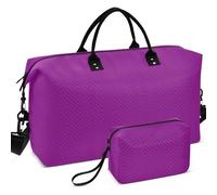 Travel Gym Duffel Bag Set Wave Ultrasonic Quilted Multi Pockets Large Capacity for Toiletry Organizer, Purple Solid color Pure Plain, One Size, Retro