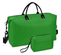 Travel Gym Duffel Bag Set Wave Ultrasonic Quilted Multi Pockets Lightweight for Daily Storage, Green Solid color Pure Plain, One Size, Retro