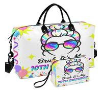 Travel Gym Duffel Bag Set Wave Ultrasonic Quilted Trolley Sleeve Easy Storage for Travel, Bruh It's My 10th Birthday 10 Year Old 10th, One Size, Retro