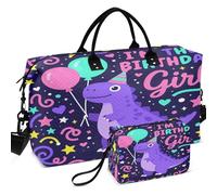 Travel Gym Duffel Bag Set Wave Ultrasonic Quilted Trolley Sleeve Easy Storage for Travel, I'm The Birthday Girl Dinosaur T-Rex Party, One Size, Retro