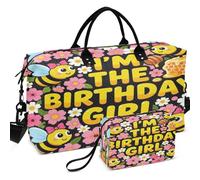 Travel Gym Duffel Bag Set Wave Ultrasonic Quilted Trolley Sleeve Easy Storage for Travel, I'm The Birthday Girl Bee Family Birthday Party, One Size, Retro