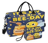 Travel Gym Duffel Bag Set Wave Ultrasonic Quilted Trolley Sleeve Easy Storage for Travel, It's My 3rd Bee Day - 3 Years Old Birthday Party, One Size, Retro