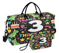 Travel Gym Duffel Bag Set Wave Ultrasonic Quilted Trolley Sleeve Easy Storage for Travel, Kids Three Rex Birthday Party Outfit Dinosaur 3, One Size, Retro
