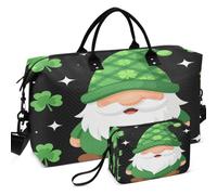 Travel Gym Duffel Bag Set Wave Ultrasonic Quilted Trolley Sleeve Lightweight for All Seasons Irish Gnome Shamrock Clover