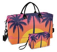 Travel Gym Duffel Bag Set Wave Ultrasonic Quilted Trolley Sleeve Lightweight for Daily Storage, Miami Beach Florida Sommer Palme Urlaub USA, One Size, Retro