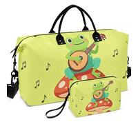 Travel Gym Duffel Bag Set Wave Ultrasonic Quilted Trolley Sleeve Lightweight for Travel, Cottagecore Frog Cute Frog Playing Banjo on, One Size, Retro
