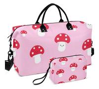 Travel Gym Duffel Bag Set Wave Ultrasonic Quilted Trolley Sleeve Lightweight for Travel, kawaii-style Mushroom Pattern, One Size, Retro