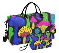 Travel Gym Duffel Bag Set Wave Ultrasonic Quilted Trolley Sleeve Lightweight for Travel, Psychedelic Mushroom Pattern Magic Mushrooms, One Size, Retro