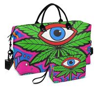 Travel Gym Duffel Bag Set Wave Ultrasonic Quilted Trolley Sleeve Lightweight for Travel, Trippy Waves Magic Mushroom Psychedelic Techno, One Size, Retro