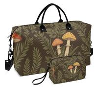 Travel Gym Duffel Bag Set Wave Ultrasonic Quilted Trolley Sleeve Lightweight for Travel, Vintage Merry Mushrooms 70s, One Size, Retro