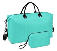 Travel Gym Duffel Bag Set Wave Ultrasonic Quilted Trolley Sleeve Portable for Travel, Teal Solid color Pure Plain, One Size, Retro