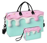 Travel Gym Duffel Bag Set Wave Ultrasonic Quilted With Small pouching Easy Storage for Daily Storage, Melted Ice Dripping Frosting Sprinkles, One Size, Retro