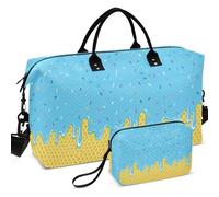 Travel Gym Duffel Bag Set Wave Ultrasonic Quilted With Small pouching Easy Storage for Toiletry Organizer, Blue Ice Cream Waffle Drip, One Size, Retro