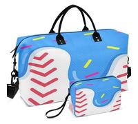 Travel Gym Duffel Bag Set Wave Ultrasonic Quilted With Small pouching Easy Storage for Toiletry Organizer, Funny Baseball Ice Cream Drip with Sprinkles, One Size, Retro