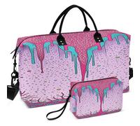Travel Gym Duffel Bag Set Wave Ultrasonic Quilted With Small pouching Easy Storage for Toiletry Organizer, Neon Blush Teal Dripping Slime Abstract Art, One Size, Retro
