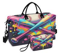 Travel Gym Duffel Bag Set Wave Ultrasonic Quilted With Small pouching Easy Storage for Toiletry Organizer, Baseball Player Ice Cream Funny Drip, One Size, Retro
