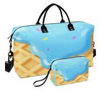 Travel Gym Duffel Bag Set Wave Ultrasonic Quilted With Small pouching Easy Storage for Toiletry Organizer Blue Ice Cream