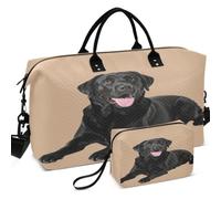 Travel Gym Duffel Bag Set Wave Ultrasonic Quilted | With Small pouching Lightweight for All Seasons Happy Black Labrador Retriever Lying Down Birthday