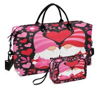 Travel Gym Duffel Bag Set Wave Ultrasonic Quilted | With Small pouching Lightweight for Toiletry Organizer Happy Gnome with Leopard Sunflower Valentine