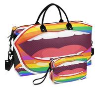 Travel Gym Duffel Bag Set Wave Ultrasonic Quilted With Small pouching Portable for All Seasons, Rainbow Lips - LGBT Pride, One Size, Retro