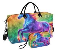 Travel Gym Duffel Bag Set Wave Ultrasonic Quilted With Small pouching Portable for All Seasons, unicorns Vintage Rainbow, One Size, Retro