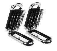 Travel Hair Brush with Mirror, 2 Pack Compact Folding Pocket Size Hairbrush Mini Massage Comb Hair Styling Tools for Gym,Trip,Purse,Swimming (Removable Mirror)