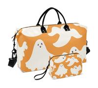 Travel Hand Bag Happy Halloween Ghosts Orange Carry On Personal Item Bag Gym Duffel Bag with Toiletry Bag for Yoga Multifunctional, Happy Halloween148, Set Of 2, Art Deco