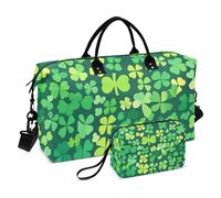 Travel Hand Bag St. Patrick's Day Lucky Green Clover Weekender Bag Travel Tote Gym Bag with Toiletry Bag for Gym Multifunctional, St. Patrick's Day lucky Green clover131, Set Of 2, Art Deco
