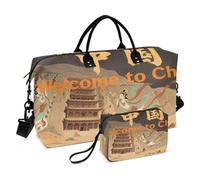 Travel Hand Bag Travel Weekender Gear Bag with Toiletry for Yoga Large Capacity Welcome To China Scenery Culture
