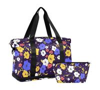 Travel Hand Carry on Weekender Overnight port duffel bag for Hiking Large Capacity, lilly flower blue yellow star